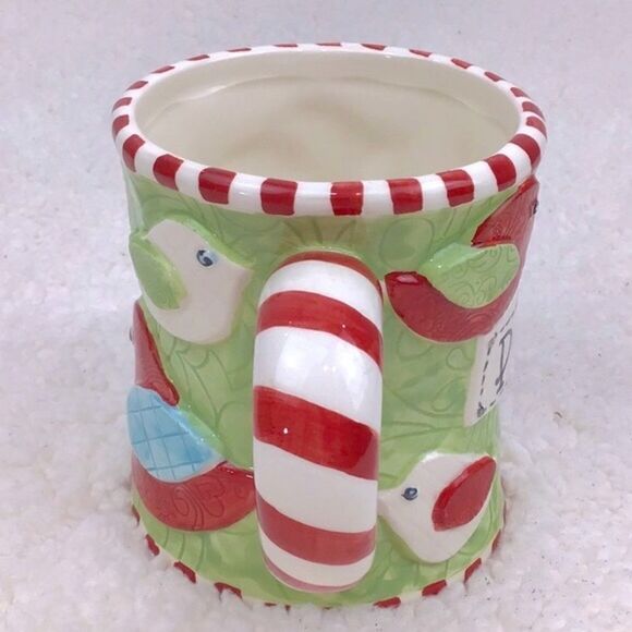 MudPie Candy Cane Christmas PEACE Bird Mug - Picture 5 of 9